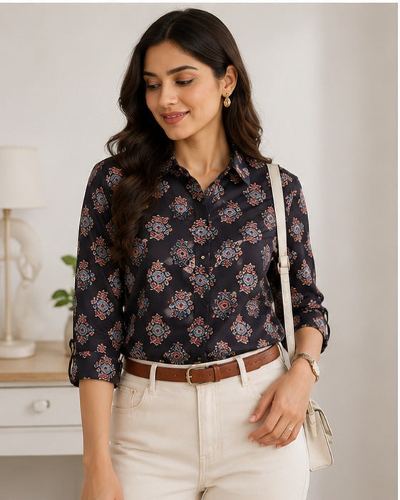 Women's Designer Modal Silk Printed Shirt