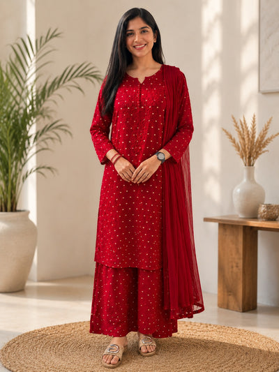 Hand-Embroidered Lucknowi Chikankari Chanderi Suit Set with Banarasi Booti