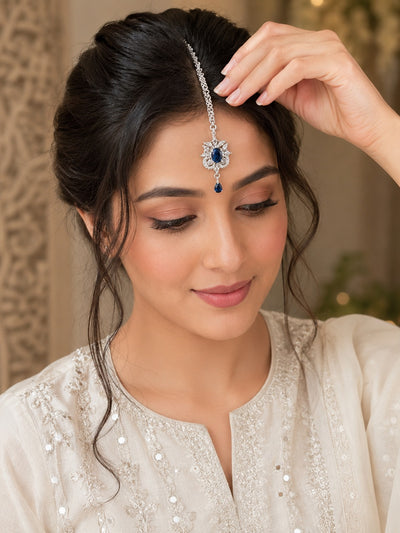 Designer Silver Finish Ruby Stone Teeka