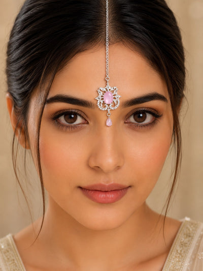 Designer Silver Finish Ruby Stone Teeka
