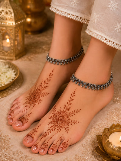 Silver Floral Ghungroo Payal for Women