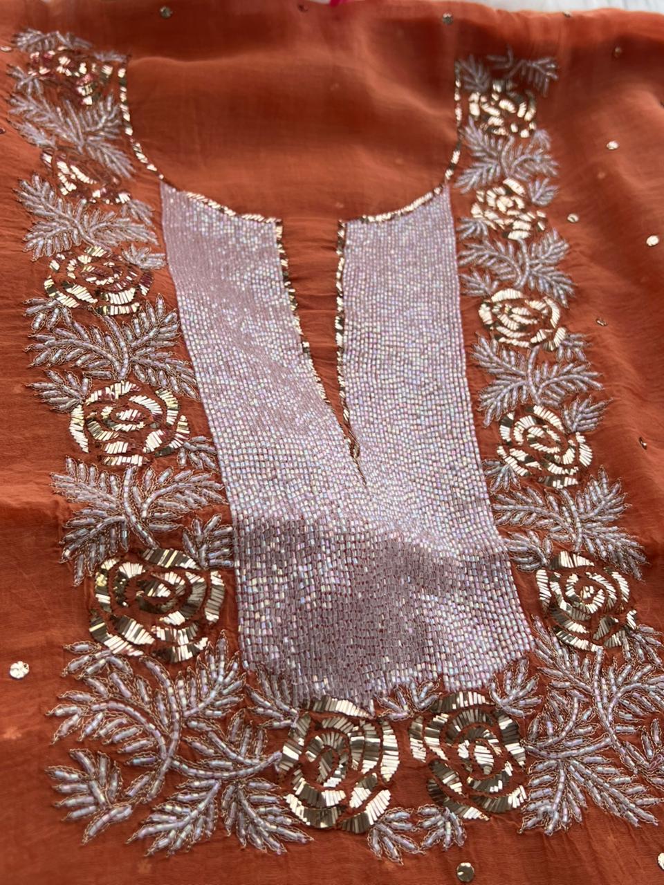 Lucknowi Chikankari Pearl Cutdana Pitta Kasab Suit Set