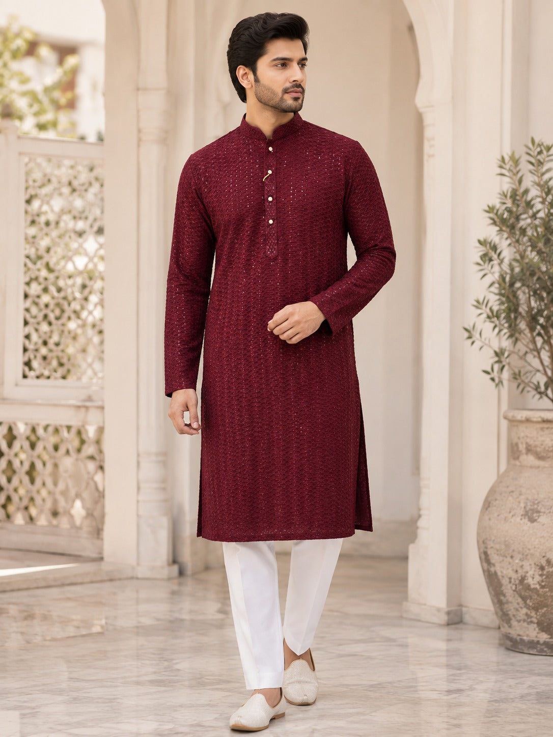 Chikankari Sequin Work Men’s Kurta Set