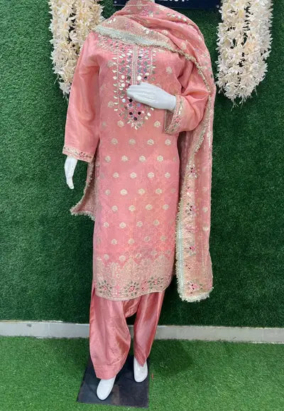 Banarasi Suit with Real Mirror & Gota Patti Handwork with Floral Banarasi Dupatta and Patiala Shalwar