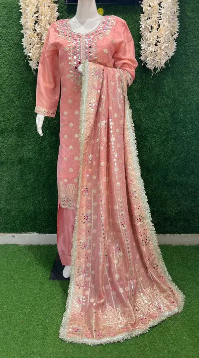Banarasi Suit with Real Mirror & Gota Patti Handwork with Floral Banarasi Dupatta and Patiala Shalwar