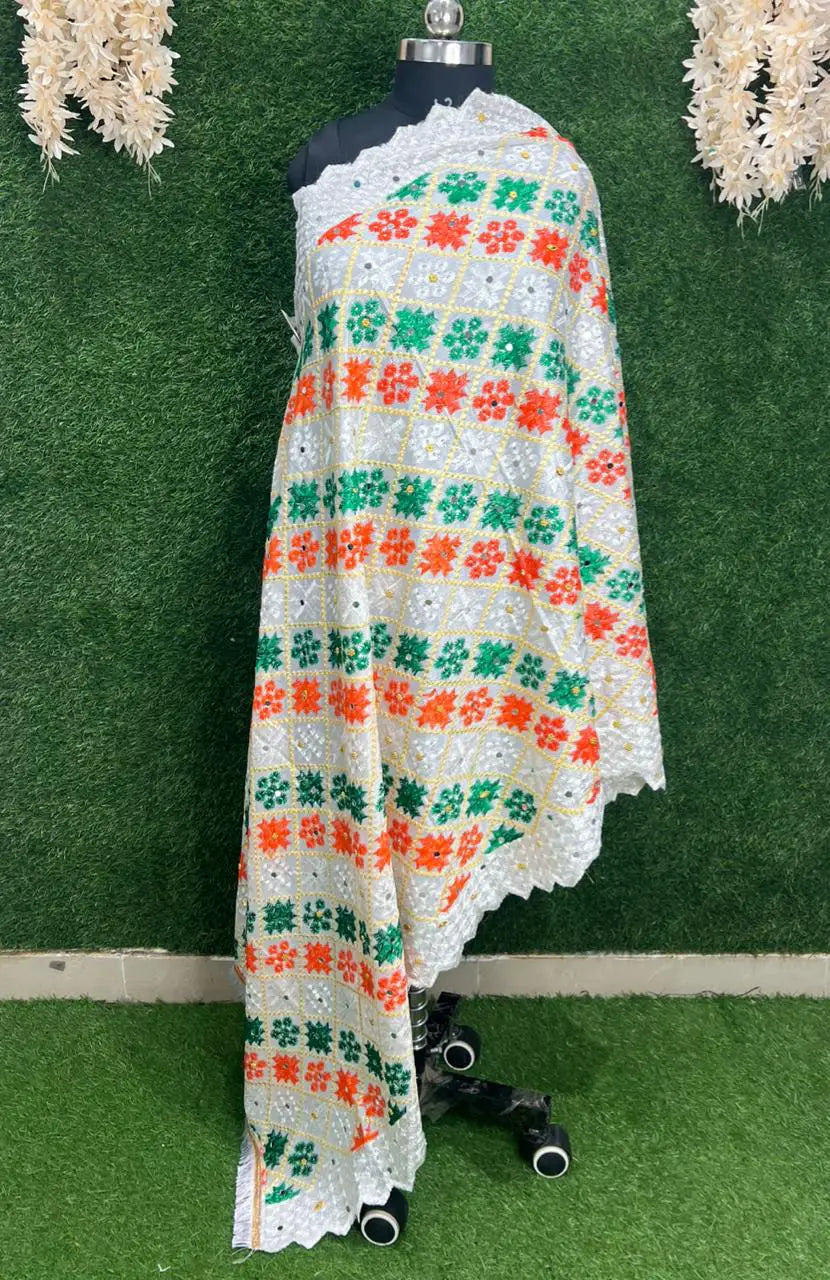 Multicolor Phulkari Embroidery Dupatta – Traditional Punjabi Handcrafted Elegance