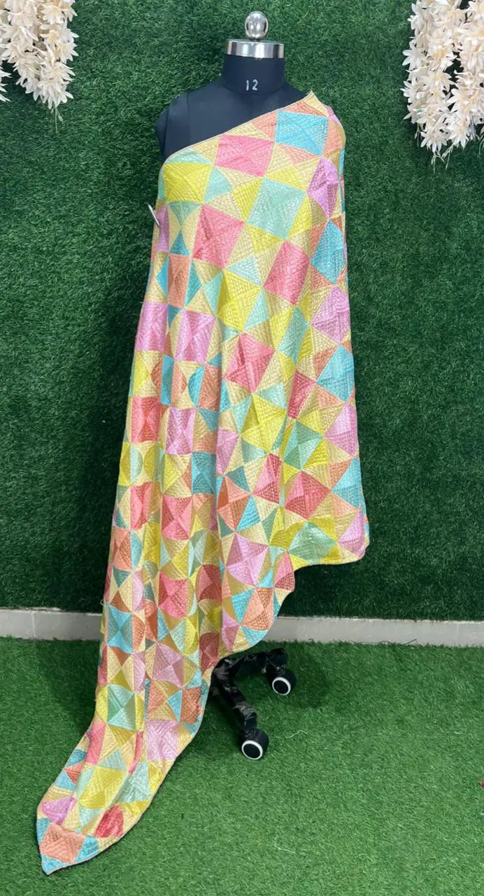 Multicolor Phulkari Embroidery Dupatta – Traditional Punjabi Handcrafted Elegance