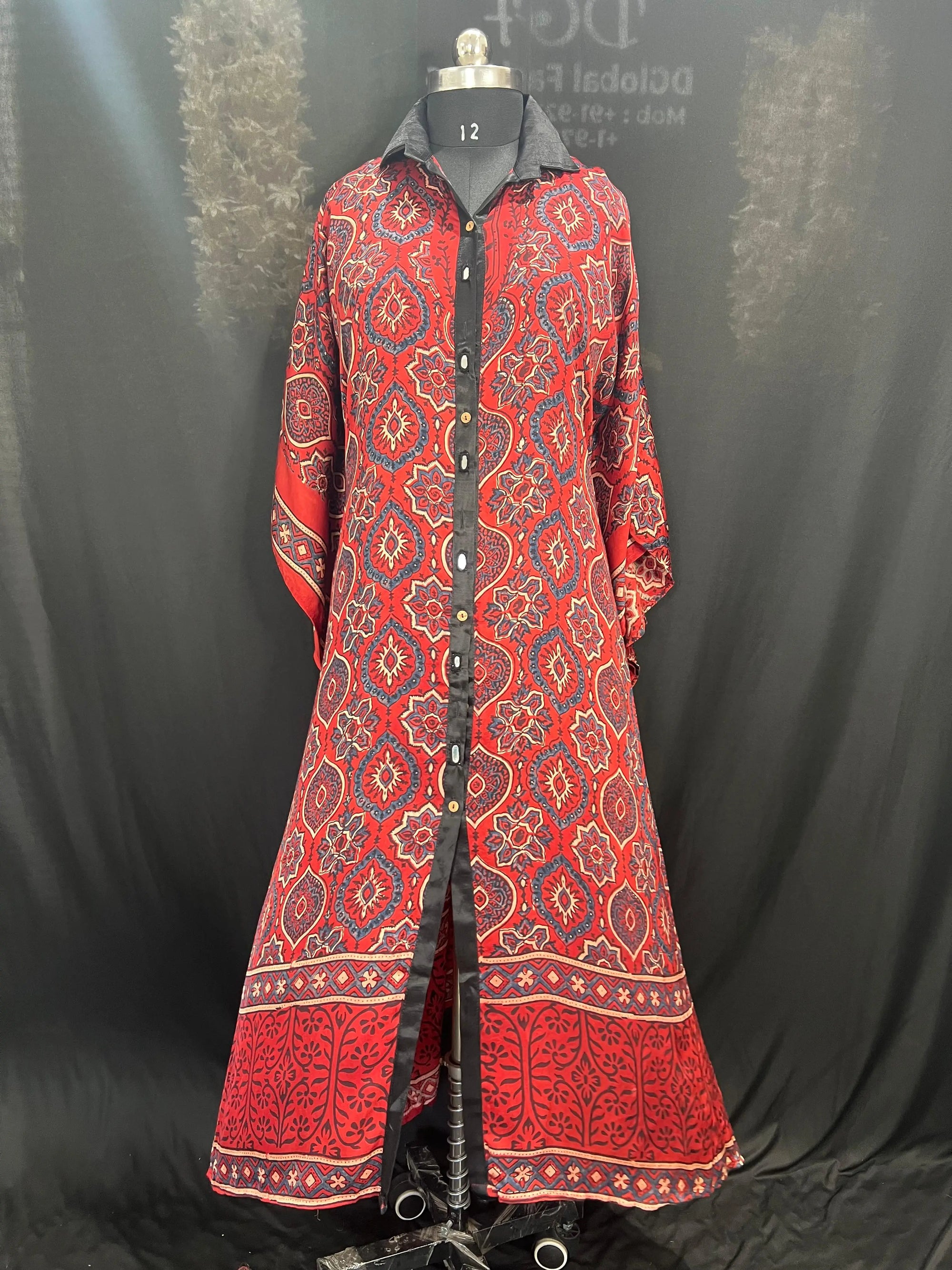 Hand Block Ajrakh Front Open Shrug Kaftan for Women