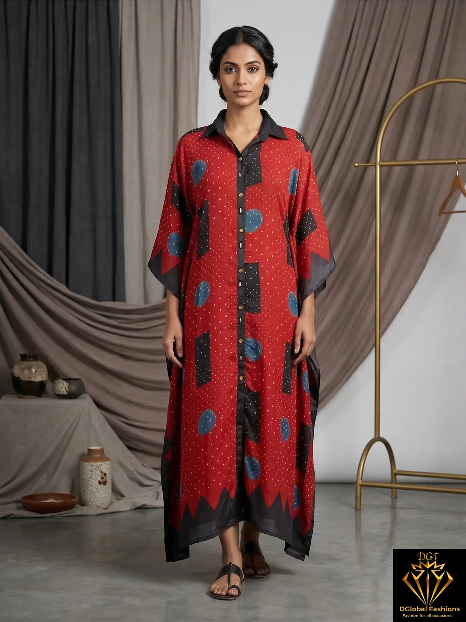 Hand Block Ajrakh Front Open Shrug Kaftan for Women