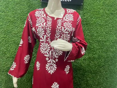 Lucknowi Chikankari Rayon Suit Set with Scalloped Border