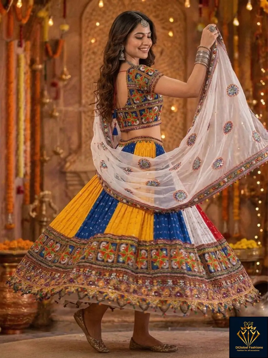 Multicolor Chaniya Choli with All-Over Mirror Work & Traditional Embroidery