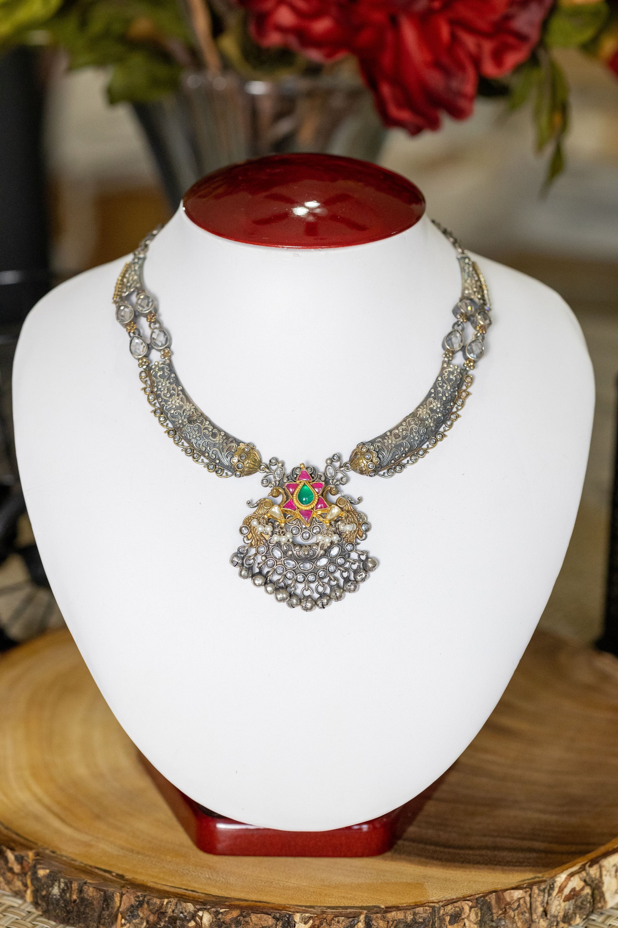 Star kundan & silver necklace