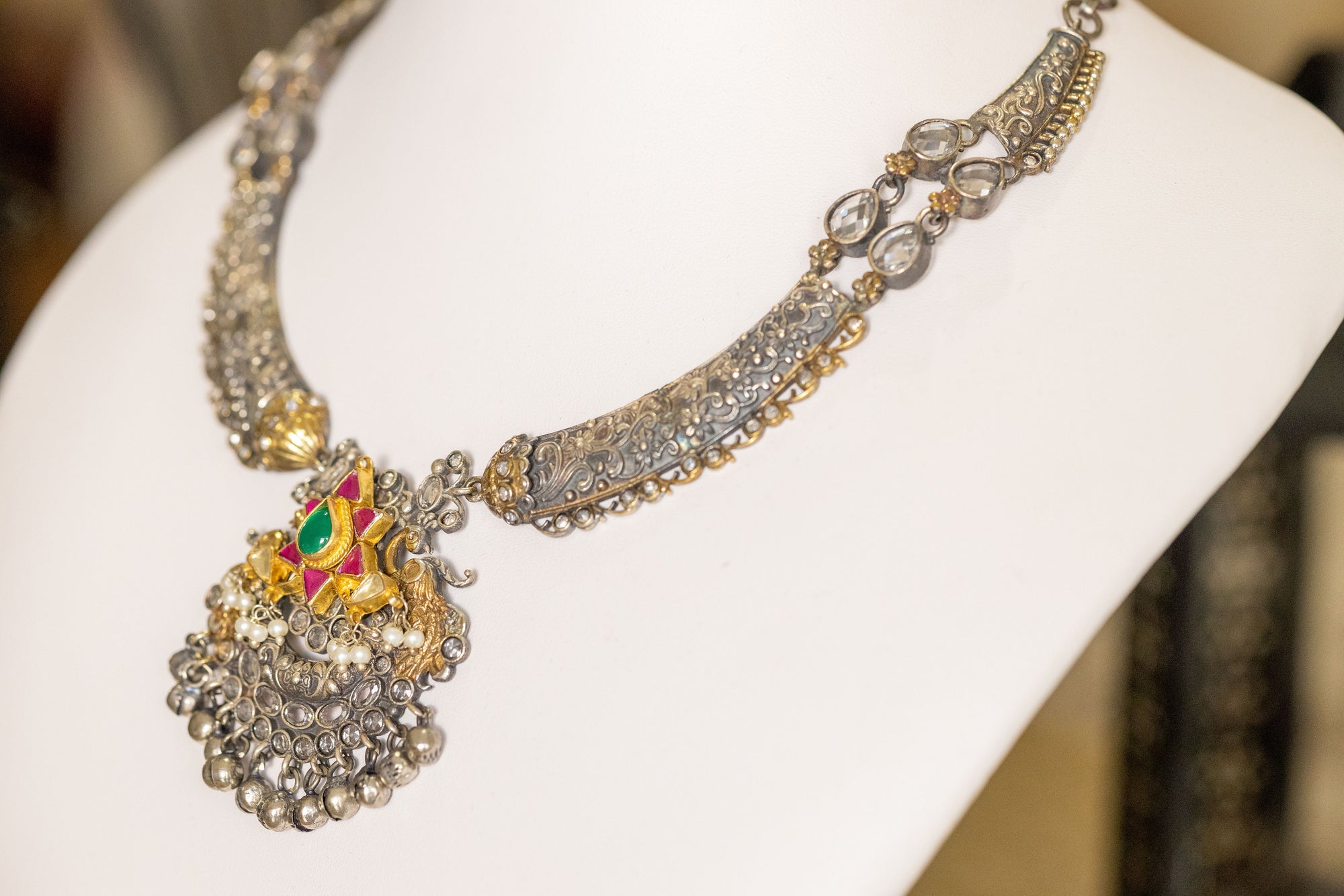 Star kundan & silver necklace