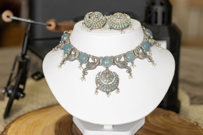 Mayuri silver necklace set with chand bali