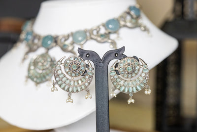 Mayuri silver necklace set with chand bali