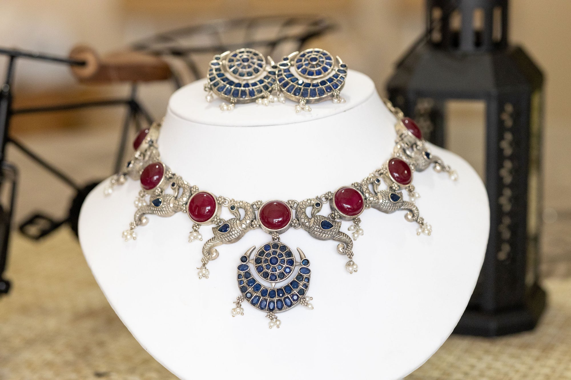 Mayuri silver necklace set with chand bali