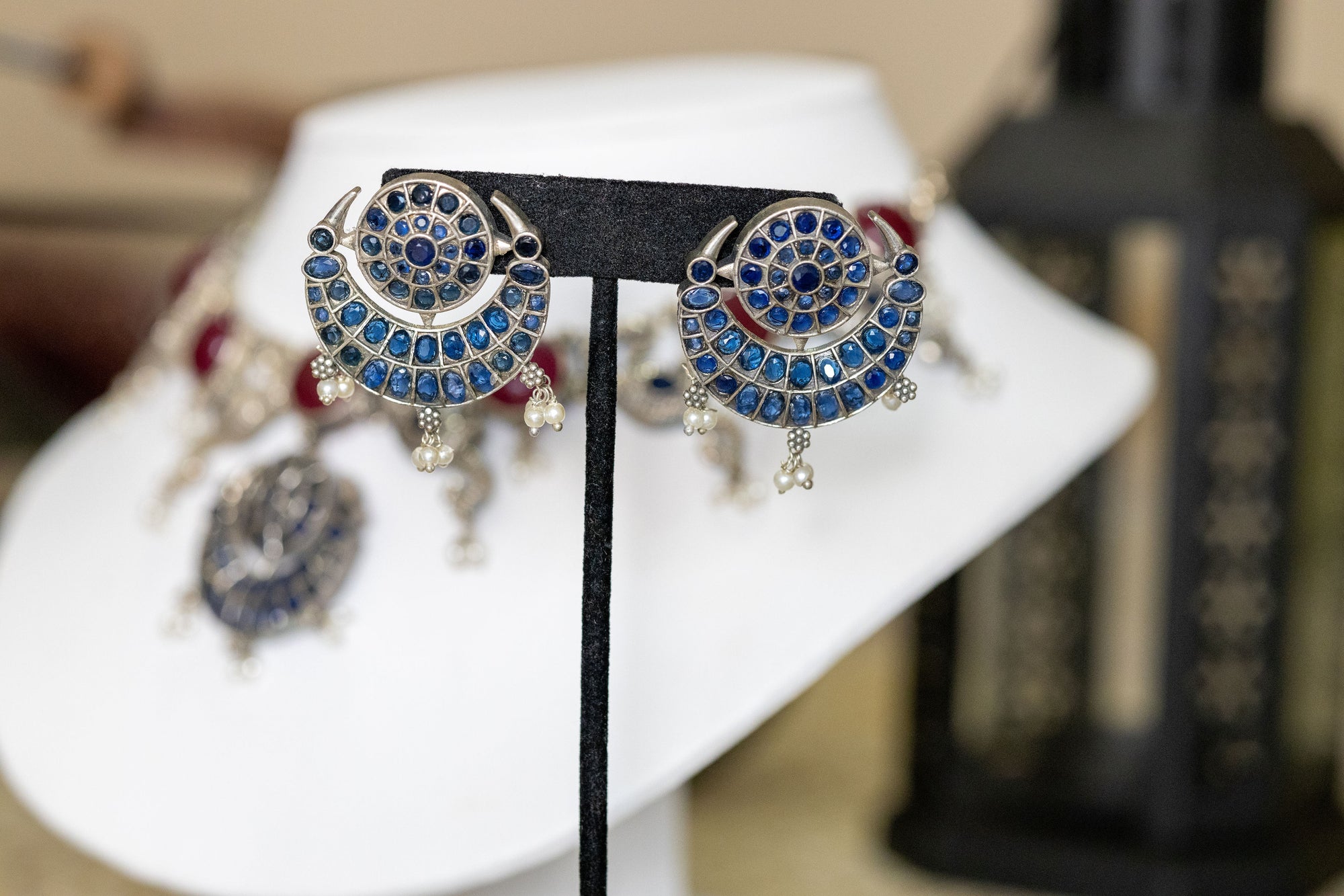 Mayuri silver necklace set with chand bali