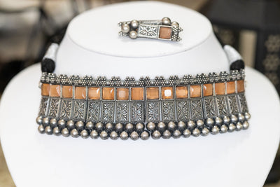 Shehnaz silver choker necklace set