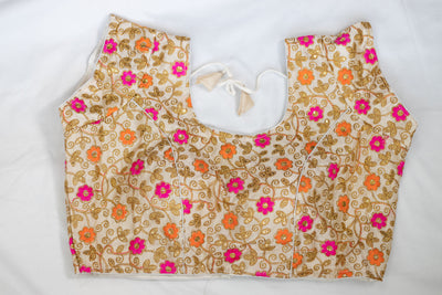 Multi colored stitched party floral blouse