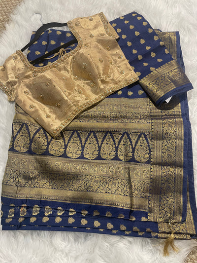 Ansu blue banarasi silk saree