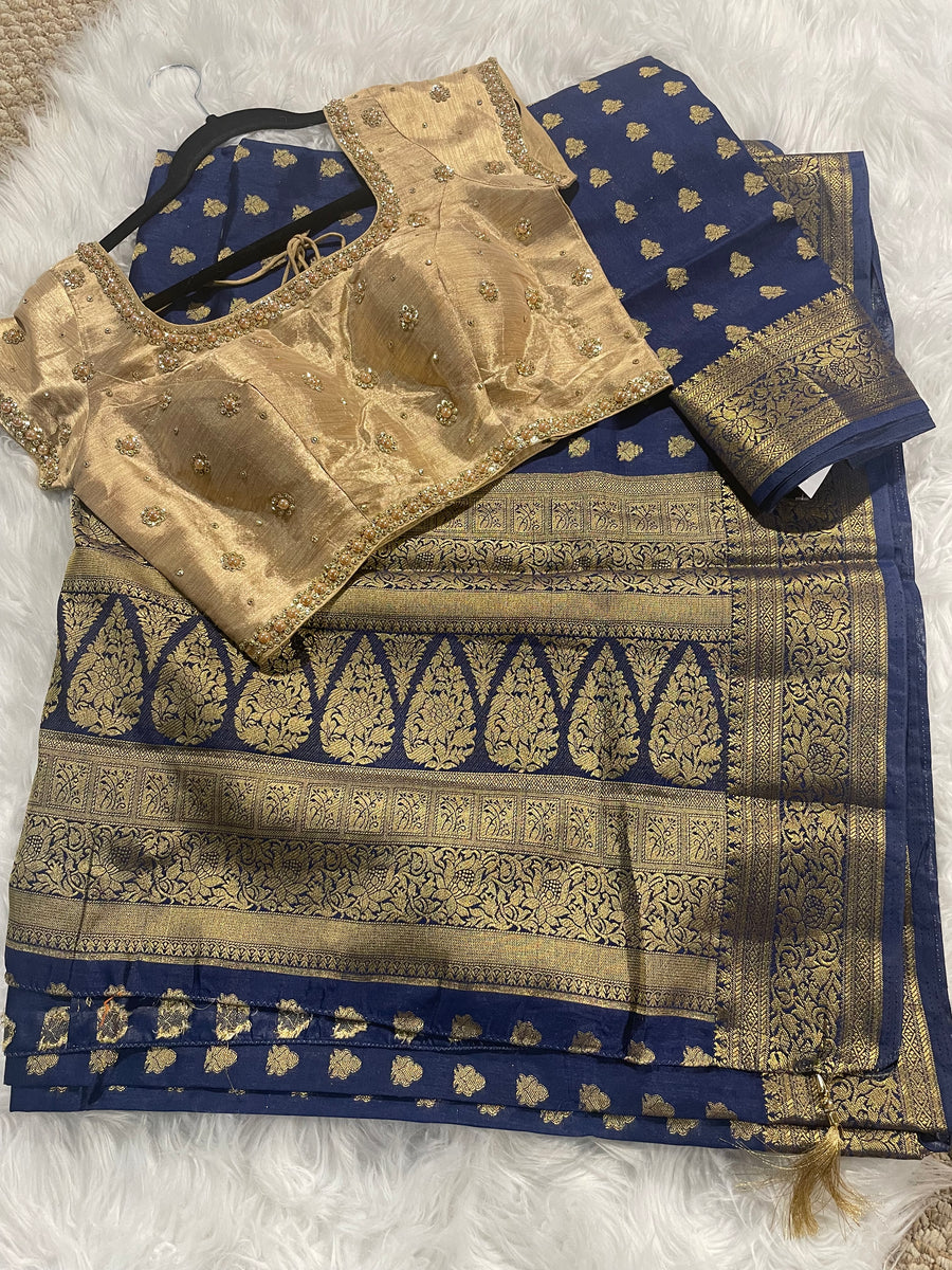 Ansu blue banarasi silk saree