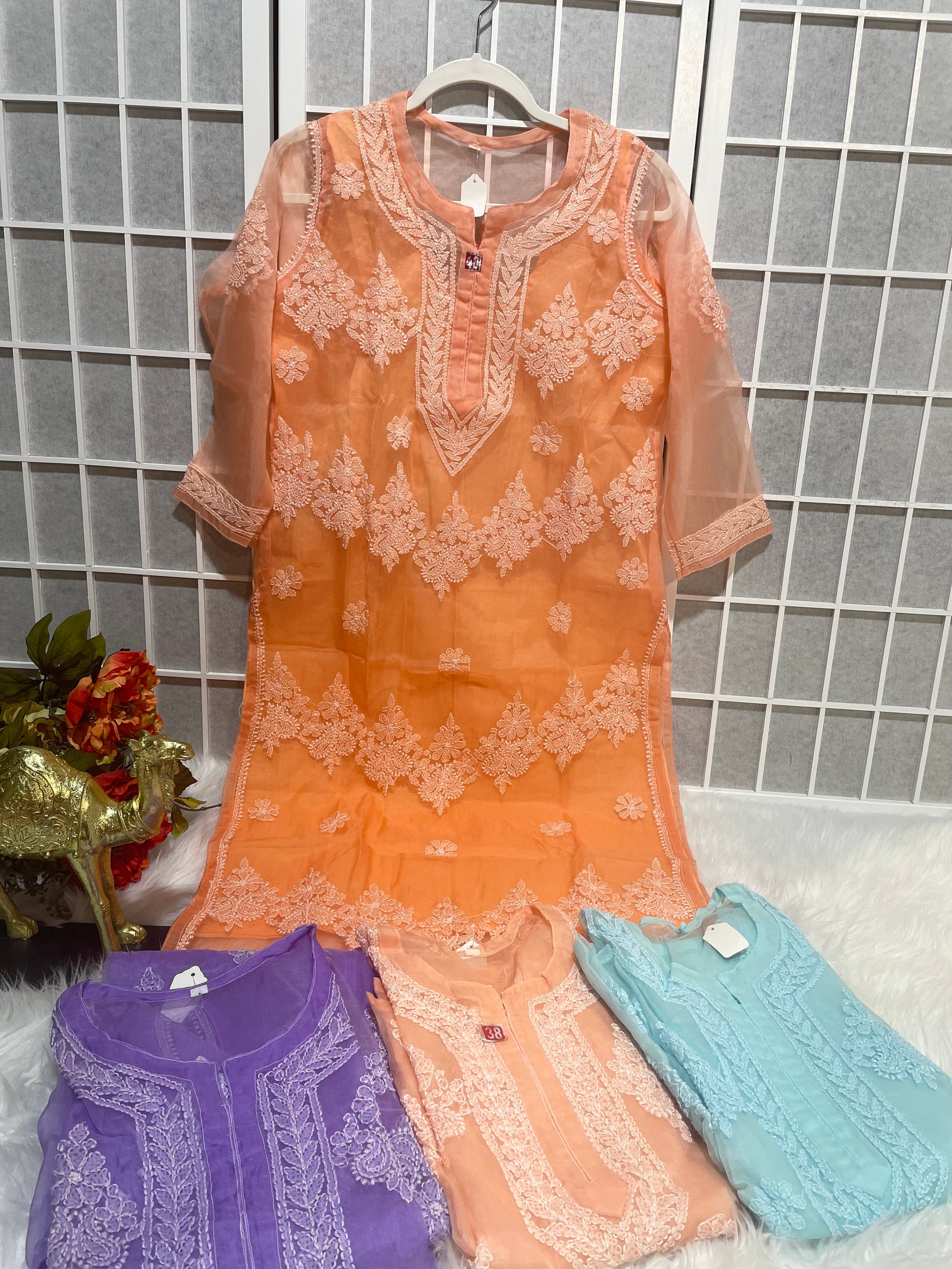 Desi lucknowi chikankari organza kurta