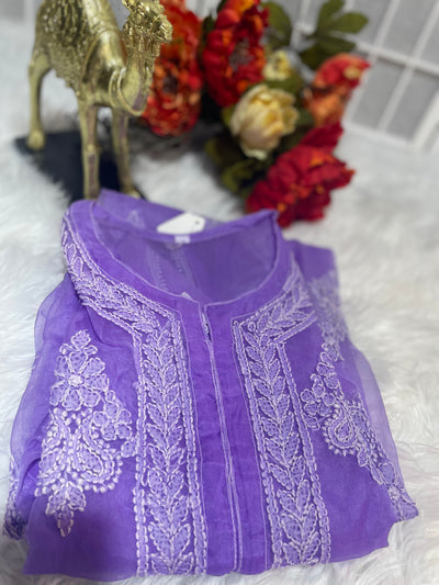 Desi lucknowi chikankari organza kurta