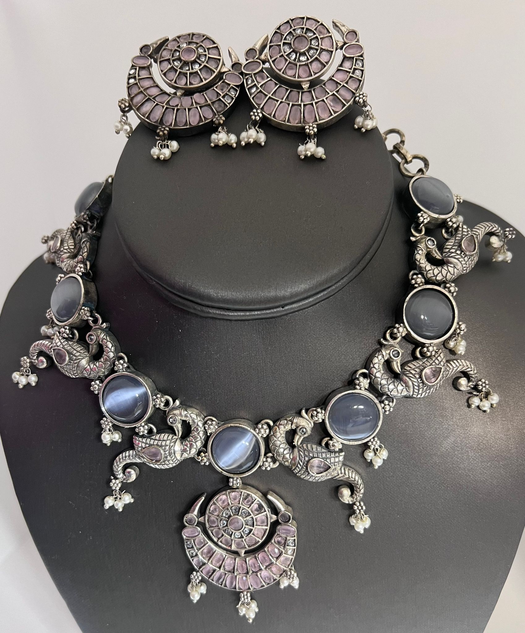 Mayuri silver necklace set with chand bali