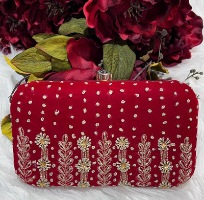 Cardinal red & golden jutti & clutch combo