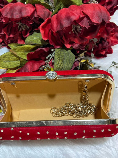 Cardinal red & golden jutti & clutch combo