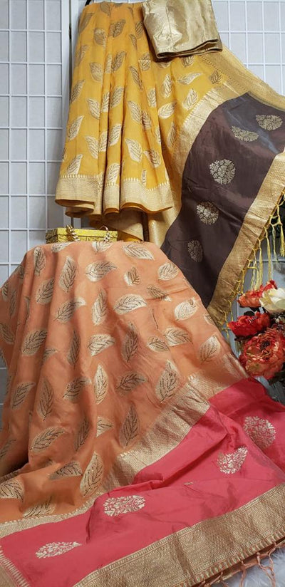 Priyanshi golden leaves silk saree
