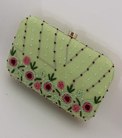 Jasly green embroidered box clutch