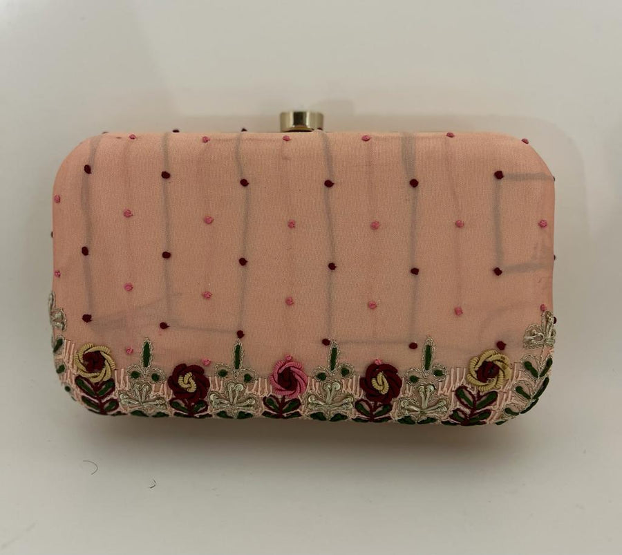 Nishi peach embroidered box clutch