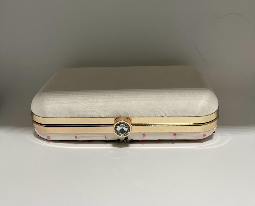 Pink Thread Embroidered Box Clutch