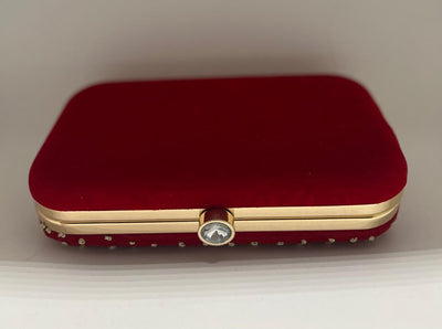 Red Satin Embroidered Box Clutch