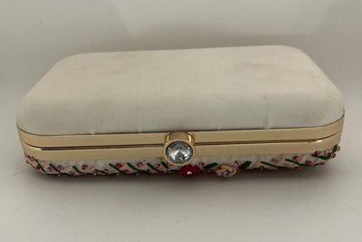 Ivory Silk Blend Thread Embroidered Clutch