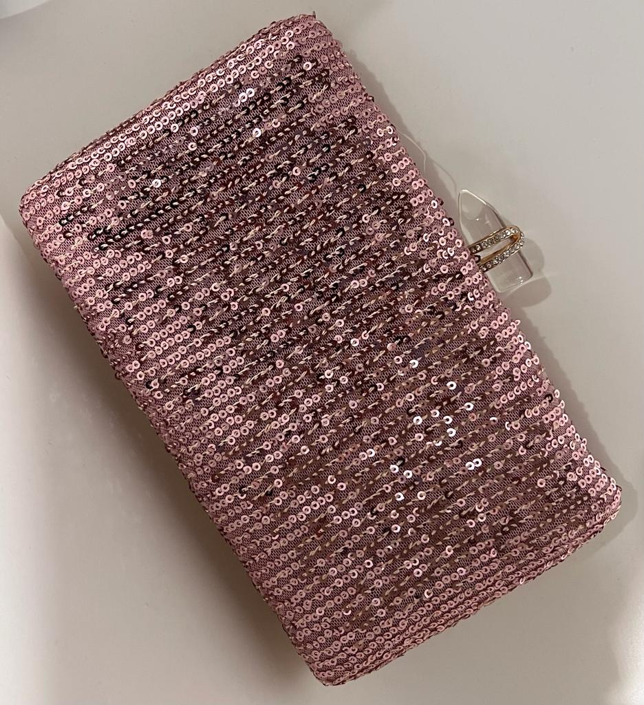 Amyra pink sequins box clutch