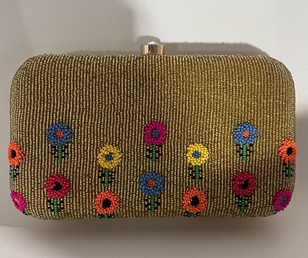 Lucie gold beaded box clutch