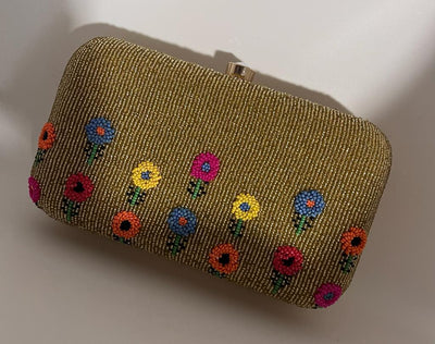 Lucie gold beaded box clutch