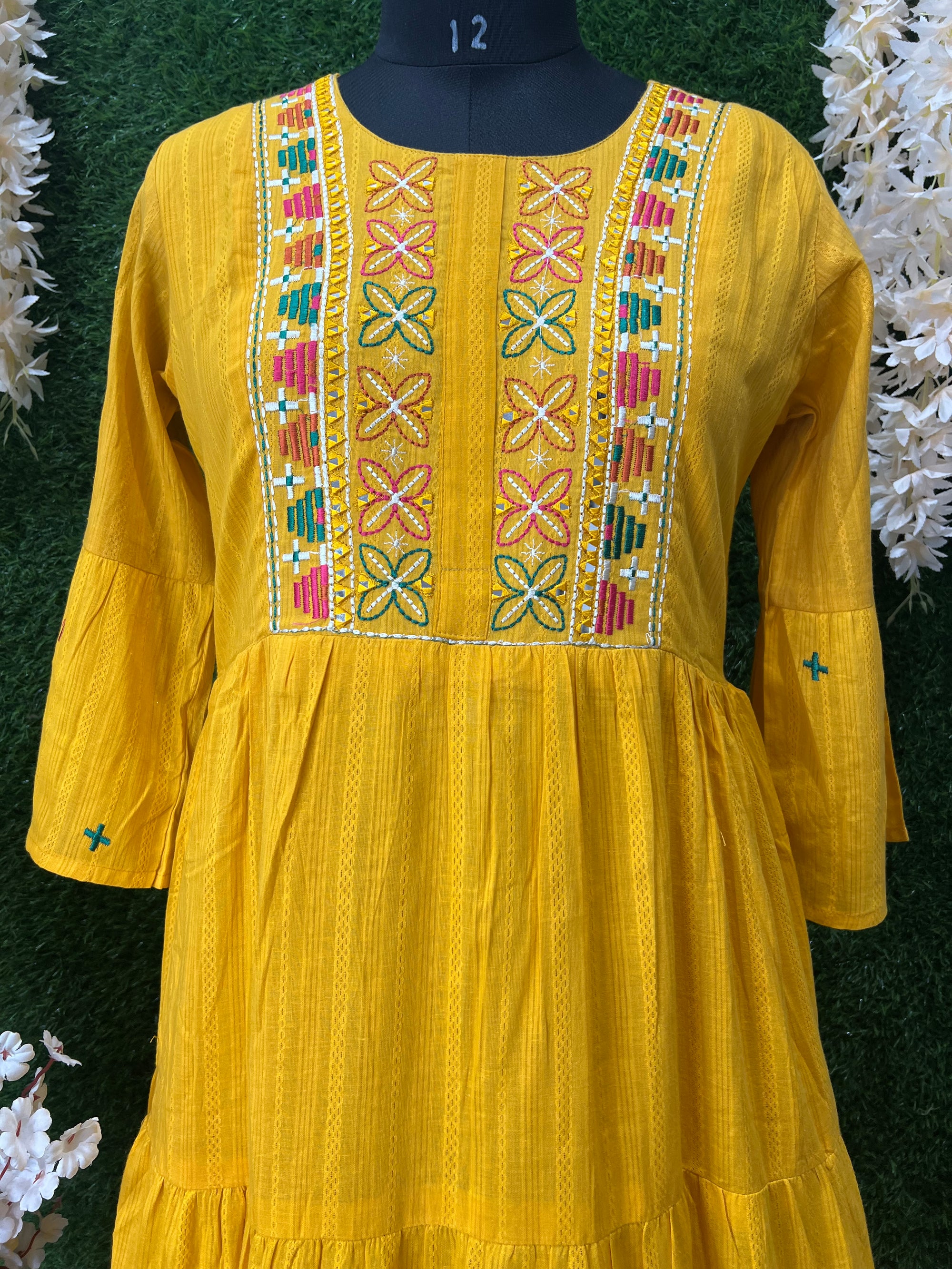 Graceful Cotton Gown with Real Mirror Work & Floral Booti Embroidery