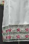 Cotton Silk Kurta pants & Dupatta set with resham embroidered organza patch and lace work