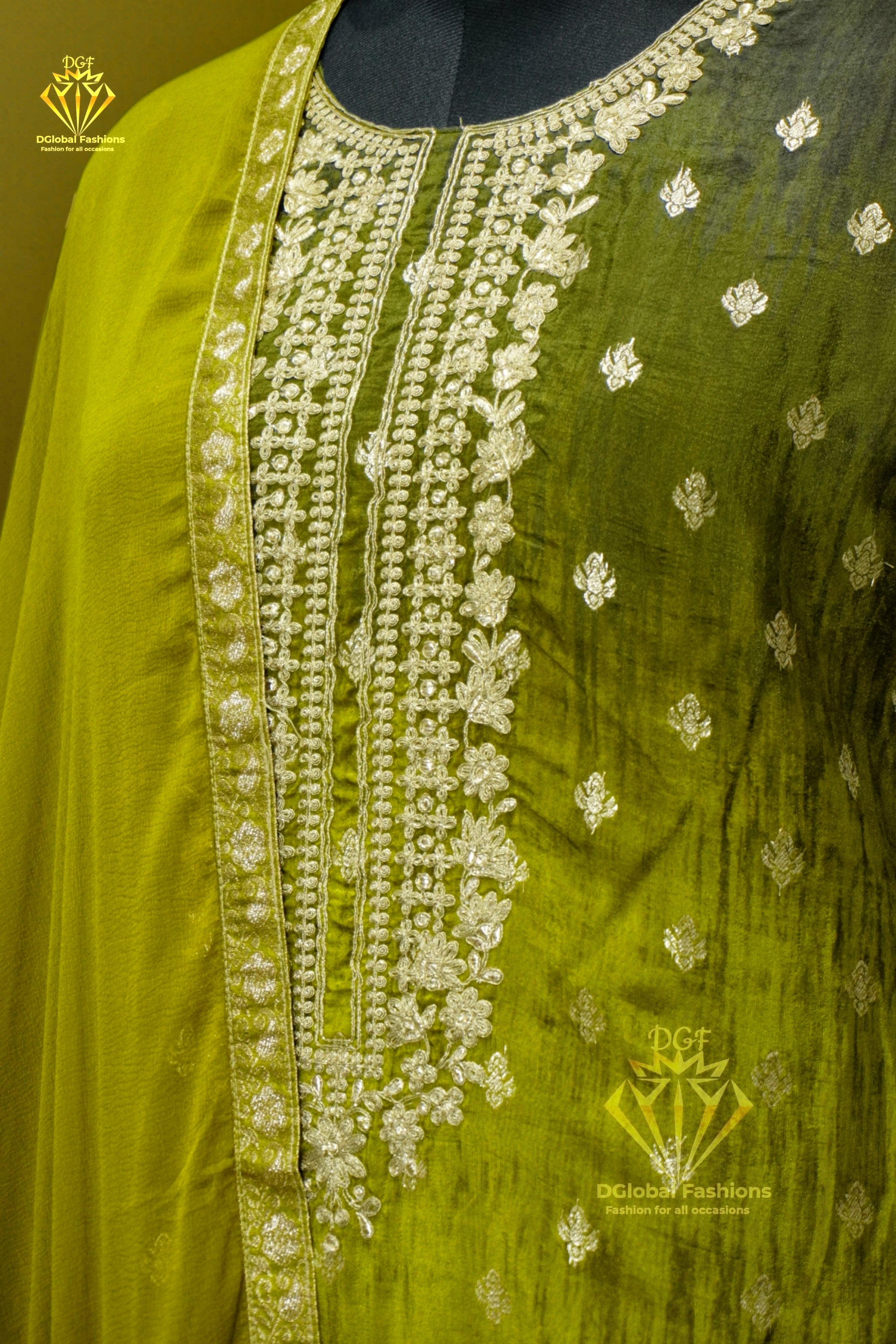 Silk embroidered kurta pants & dupatta set