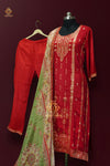 Silk embroidered kurta pants & dupatta set