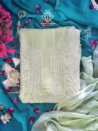 Unstitched lucknowi chikankari chanderi set