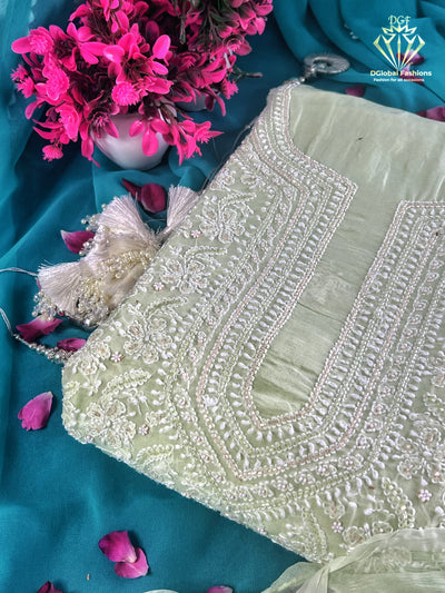 Unstitched lucknowi chikankari chanderi set