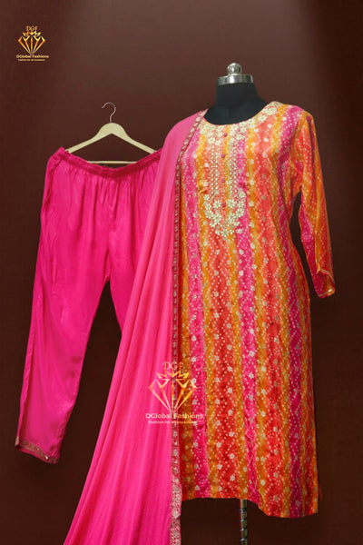 Bandhni silk party wear suit