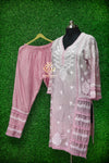 Designer muslin Silk 3D chikankari embroidered coord set