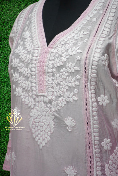 Designer muslin Silk 3D chikankari embroidered coord set