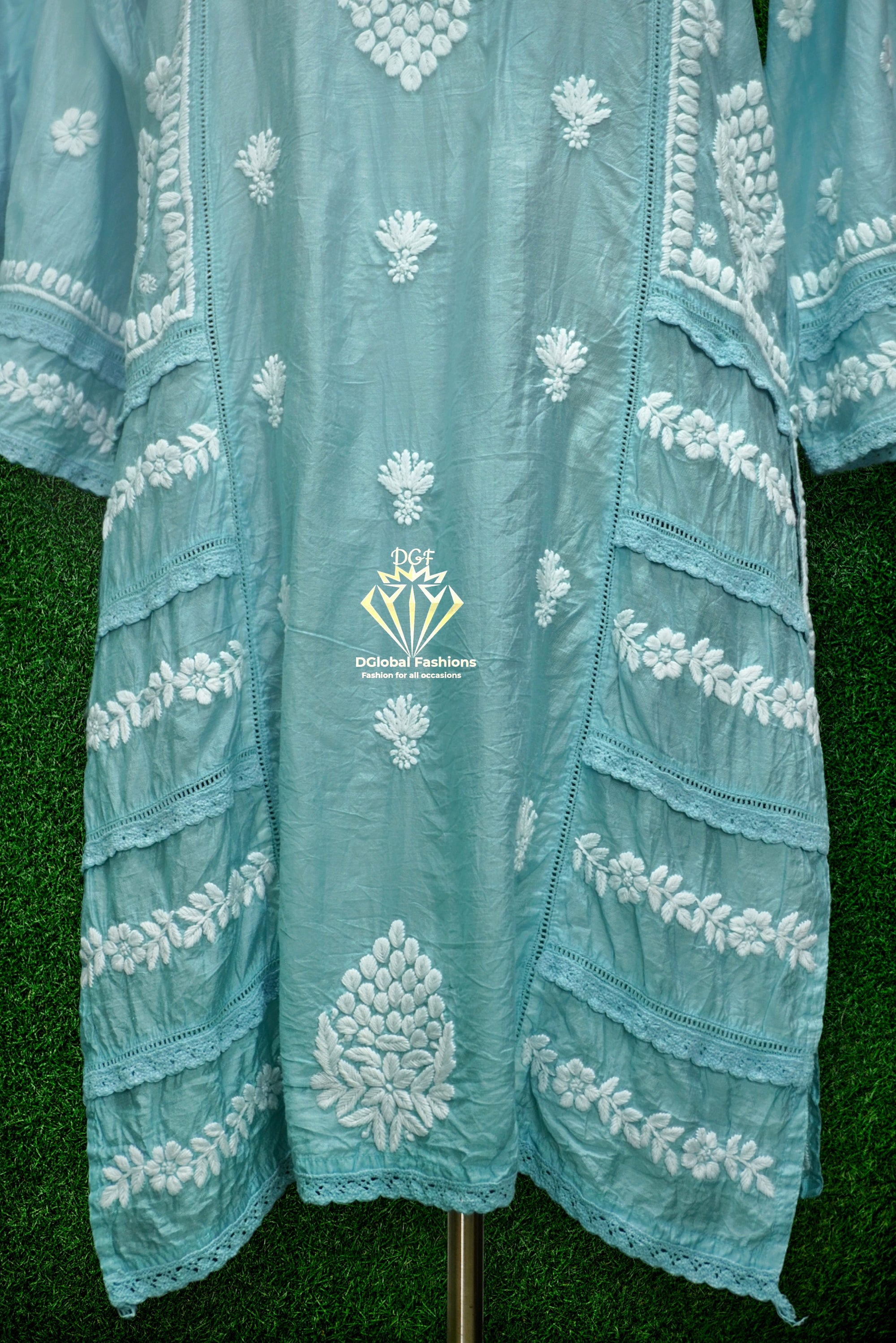 Designer muslin Silk 3D chikankari embroidered coord set