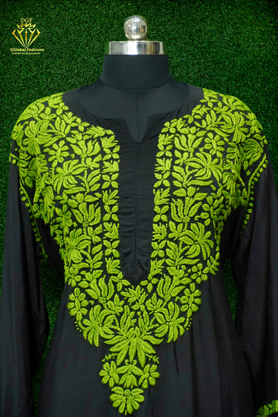 Black modal fabric with colorful 3D chikankari embroidery